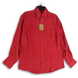 NWT Mens Red Spread Collar Long Sleeve Button-Up Shirt Size Small