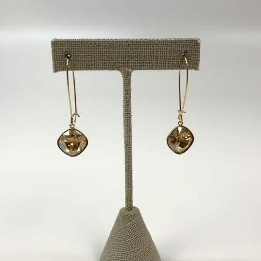 Designer Swarovski Gold-Tone Crystal Cushion Cut Stone Oval Dangle Earrings image number 3