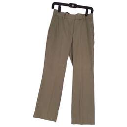 Womens Beige Flat Front Slash Pocket Low Rise Straight Leg Dress Pants Size 6P