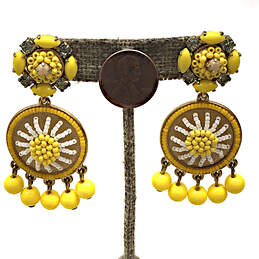Designer J. Crew Gold-Tone Brilliant Citron Yellow Beaded Dangle Earrings alternative image