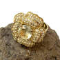Designer Stella & Dot Gold-Tone Crystal Cut Stone Flower Band Ring image number 1