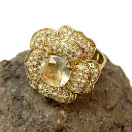 Designer Stella & Dot Gold-Tone Crystal Cut Stone Flower Band Ring