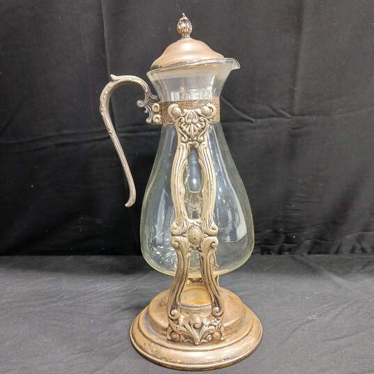 Vintage Sheridan Silver Plated & Glass Coffee Carafe Pot w/Stand image number 1