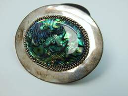 Vintage Mad Designs 1989 Sterling Silver Paua Shell Oval Brooch 22.4g alternative image
