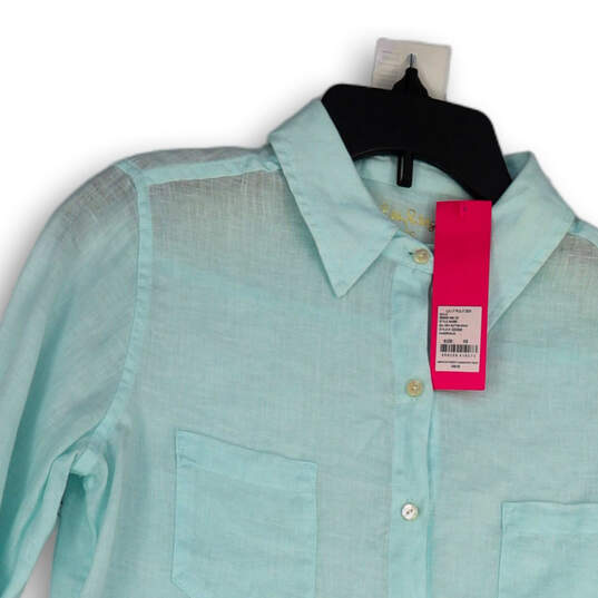 NWT Womens Blue Long Sleeve Point Collar Pockets Button-Up Shirt Size XS image number 3