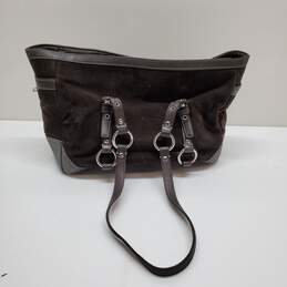 Coach Chocolate Brown Suede Leather Trim Tote Handbag alternative image