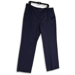 Womens Space Blue Flat Front Slash Pocket Straight Leg Dress Pants Size 16