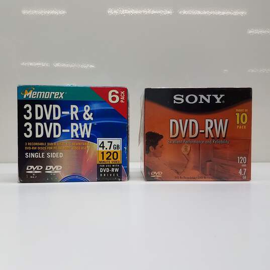 Sony DVD-RW Disc 10-Pack +Memorex DVD 6 pack 3 DVD-R & 3 DVD-RW-Sealed image number 1