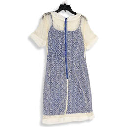 NWT Womens Blue White Short Sleeve Back Zip Shift Dress Size Large alternative image