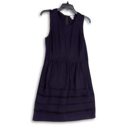 Womens Blue Sleeveless Round Neck Back Zip Fit & Flare Dress Size 6