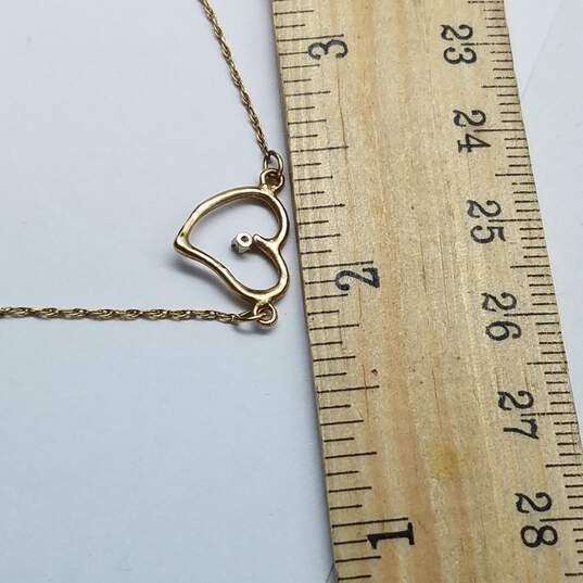 14K Gold Diamond Heart Pendant Necklace Damage 1.5g image number 4