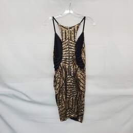 Tea & Cup Los Angeles Black & Gold Sequin Deep Plunge Lined Mini Dress WM Size M alternative image