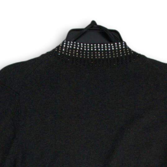 Womens Black Rhinestone Long Sleeve Open Front Cardigan Sweater Size Medium image number 4