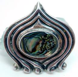 MMA Mexico 925 Modernist Abalone Shell Puffed Pointed Scrolled Pendant Brooch