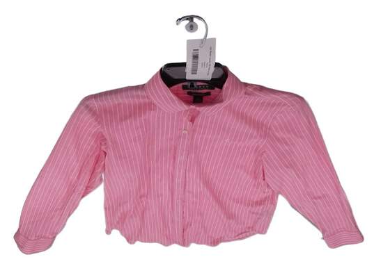 Mens Pink Full Sleeve Spread Collar White Strip Button Up Shirt Size Small image number 4