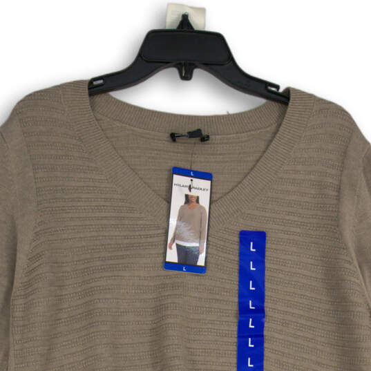 NWT Womens Beige Long Sleeve V-Neck Knitted Pullover Sweater Size Large image number 3