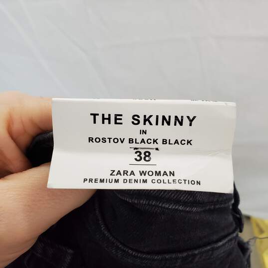 Zara Rostov Black Black Distressed Raw Hem Skinny Jeans WM Size 6 NWT image number 3