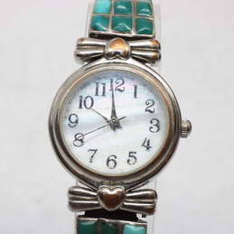 Sterling Silver Turquoise Accent Watch Tips on Quartz Watch-23.2g alternative image