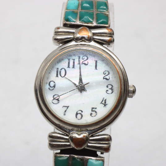 Sterling Silver Turquoise Accent Watch Tips on Quartz Watch-23.2g image number 2
