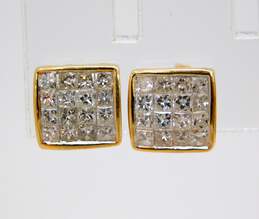 14K Yellow Gold 0.48 CTTW Pave Set Princess Cut Diamond Stud Earrings 2.1g alternative image