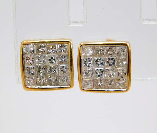 14K Yellow Gold 0.48 CTTW Pave Set Princess Cut Diamond Stud Earrings 2.1g image number 2