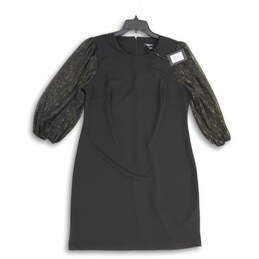 NWT Womens Black 3/4 Sleeve Round Neck Back Zip Short Sheath Dress Size 12