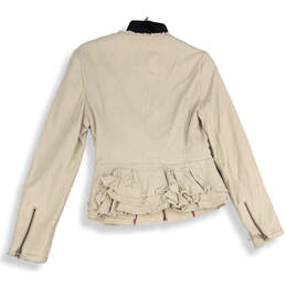 Womens Gray Long Sleeve Collarless Ruffle Full-Zip Jacket Size 4 alternative image
