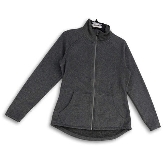 Womens Gray Heather Mock Neck Pockets Long Sleeve Full-Zip Jacket Size M image number 1