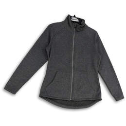 Womens Gray Heather Mock Neck Pockets Long Sleeve Full-Zip Jacket Size M