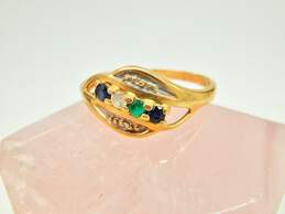 14K Yellow Gold Sapphire Emerald & Diamond Mother's Ring 2.5g