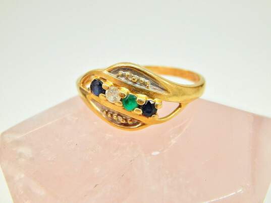 14K Yellow Gold Sapphire Emerald & Diamond Mother's Ring 2.5g image number 1
