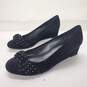Stuart Weitzman Studded Bow Black Suede Low Wedge Pumps Women's Size 6M image number 1