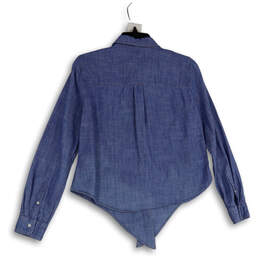 Womens Blue Long Sleeve Point Collar Tie Waist Button-Up Shirt Size Small alternative image