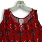 Womens Red Floral Cold Shoulder Notch Neck Pullover Blouse Top Size L image number 3