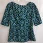 Boden short sleeve blue and green art deco floral top size 6 image number 2