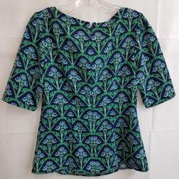 Boden short sleeve blue and green art deco floral top size 6 alternative image