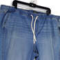 Womens Blue Denim Elastic Waist Drawstring Straight Leg Cropped Jeans Sz 4R image number 3