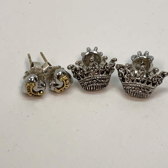 Designer Juicy Couture Two-Tone King Crown Heart Shape Stud Earrings Set image number 3