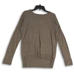 Tahari Womens Brown Crew Neck Long Sleeve Hi-Low Pullover Sweater Size Medium