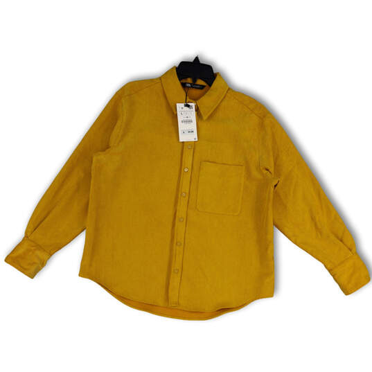 NWT Womens Yellow Corduroy Long Sleeve Point Collar Button-Up Shirt Size L image number 1