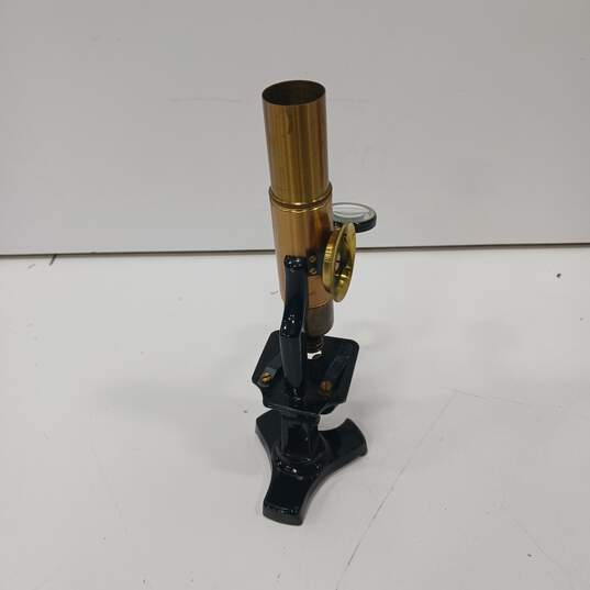 Vintage Brass Compound Microscope In Wood Box image number 5