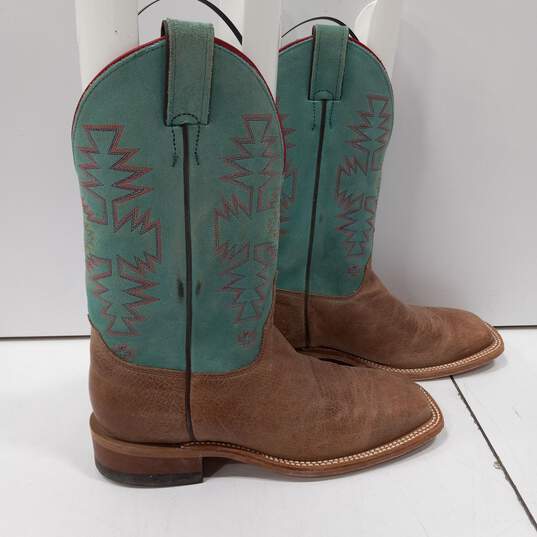 Justin Men's Brown and Teal Leather Boots Size 8 image number 4