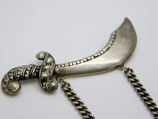 Artisan 925 Repousse Sword Cable & Cable Chain Dangle Statement Brooch 33.5g image number 1