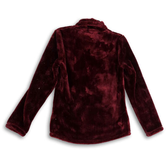 Womens Maroon Collared Pockets Full-Zip Winter Fleece Jacket Size Small image number 2