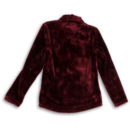 Womens Maroon Collared Pockets Full-Zip Winter Fleece Jacket Size Small alternative image