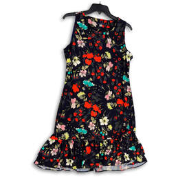 Womens Blue Floral Ruffled Round Neck Sleeveless Pullover A-Line Dress 10