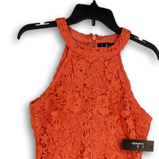 NWT Womens Orange Floral Lace Sleeveless Halter Neck Sheath Dress Size S image number 3