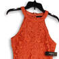 NWT Womens Orange Floral Lace Sleeveless Halter Neck Sheath Dress Size S image number 3