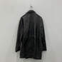 Mens Black Leather Long Sleeve Collared Front Button Coat Size Large image number 2