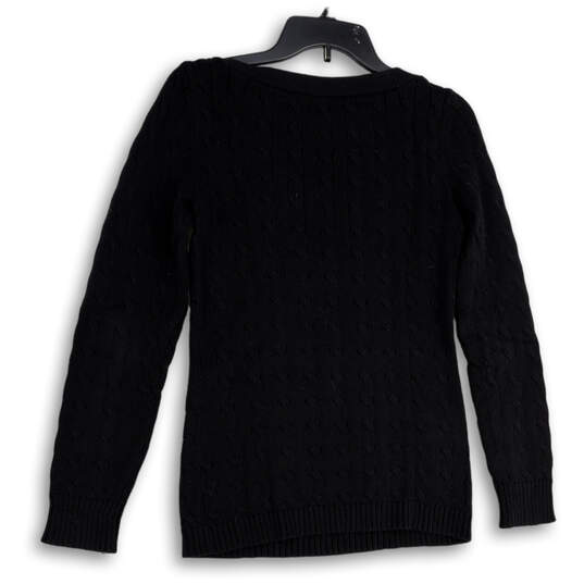 Womens Black Crew Neck Cable-Knit Long Sleeve Pullover Sweater Size Medium image number 2